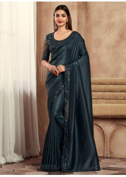 Silk Classic Sari With Patch Border Embroidered And Sequins Work