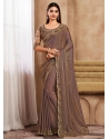 Brown Patch Border Embroidered And Sequins Work Silk Trendy Saree