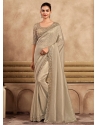 Patch Border Embroidered And Sequins Work Silk Trendy Saree In Beige For Engagement