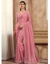 Pink Silk Patch Border Embroidered And Sequins Work Trendy Saree For Women