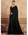 Black Chiffon Patch Border Embroidered And Sequins Work Contemporary Sari For Engagement