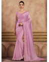 Pink Silk Patch Border Embroidered And Sequins Work Classic Sari For Women