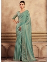 Sea Green Silk Patch Border Embroidered And Sequins Work Trendy Saree For Engagement