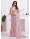 Diamond Embroidered Patch Border And Zircon Work Organza Trendy Saree In Pink