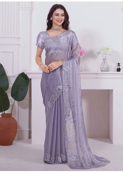Organza Contemporary Saree With Diamond Embroidered Patch Border And Zircon Work