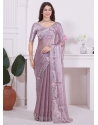 Diamond Embroidered Patch Border And Zircon Work Organza Trendy Saree In Purple