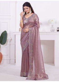 Purple Organza Zircon Work Classic Saree For Engagement