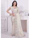 White Organza Zircon Work Contemporary Saree For Engagement