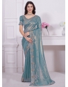 Turquoise Organza Zircon Work Classic Saree