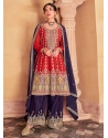 Purple And Red Chinon Embroidered Work Trendy Suit