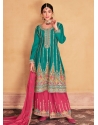 Chinon Salwar Suit In Pink And Turquoise