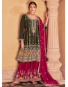 Green And Pink Embroidered Work Chinon Salwar Suit