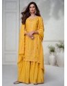 Mustard Chinon Salwar Suit With Embroidered Work For Engagement
