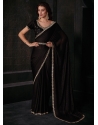 Zircon Work Georgette Satin Classic Saree In Black For Engagement