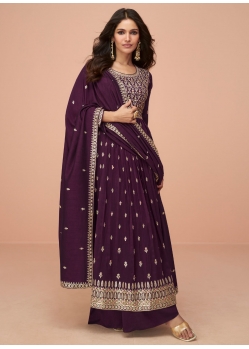 Purple Embroidered Work Silk Salwar Suit