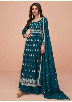 Rama Silk Salwar Suit With Embroidered Work