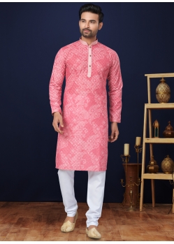 Pink Heavy Cotton Digital Printed Worked Kurta Pajama For Mens
