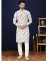 Off White Heavy Cotton Digital Printed Worked Kurta Pajama For Mens