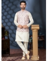 Mens Silk Kurta Pajama With Digital Printed Heavy Cotton Cream Jacket