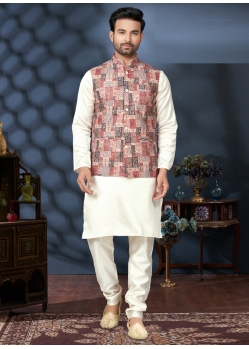 Mens Silk Kurta Pajama With Digital Printed Heavy Cotton Multi Colour Jacket