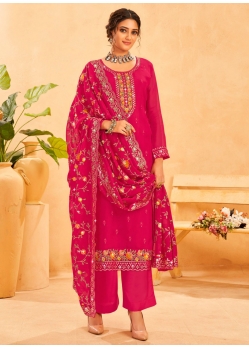 Embroidered Work Organza Salwar Suit In Pink For Ceremonial