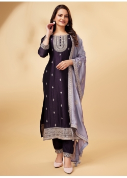 Embroidered Wine Vichitra Silk Designer Salwar Suit