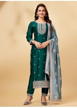 Embroidered Green Vichitra Silk Designer Salwar Suit