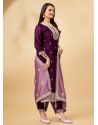 Embroidered Purple Vichitra Silk Designer Salwar Suit