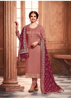 Designer Party Wear Pink Satin Georgette Salwar Suit