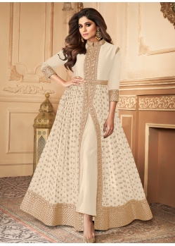 Heavy Designer Off White Party Wear Indo Western Suit