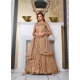 Heavy Embroidered Designer Golden Party Wear Front Cut Suit