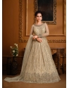 Heavy Embroidered Designer Beige Party Wear Front Cut Suit