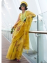 Yellow Print Work Tissue Contemporary Sari