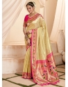 Cream Silk Contemporary Sari With Jacquard Work For Women