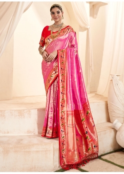 Jacquard Work Silk Classic Saree In Pink