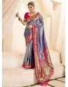 Blue Silk Jacquard Work Contemporary Sari For Women