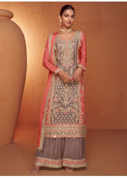 Chinon Salwar Suit With Embroidered And Mirror Work