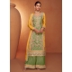 Green And Yellow Chinon Salwar Suit With Embroidered And Mirror Work