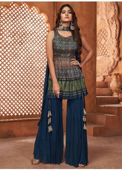 Blue Georgette Digital Print Work Salwar Suit For Ceremonial