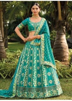 Green Banarasi Silk Cut Embroidered And Weaving Work Lehenga Choli For Engagement