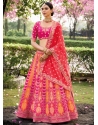 Pink Banarasi Silk Embroidered And Weaving Work A - Line Lehenga Choli