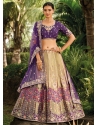 Beige And Purple Banarasi Silk Embroidered And Weaving Work Lehenga Choli