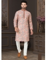 Peach Heavy Cotton Digital Printed Kurta Pajama For Mens