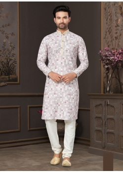 Off White Heavy Cotton Digital Printed Kurta Pajama For Mens