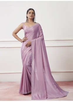 Party Wear Satin Georgette Saree In Lavender