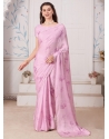 Digital Print Work Georgette Satin Trendy Saree In Pink