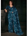 Exceptional Teal Georgette Satin Contemporary Sari