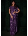 Purple Georgette Satin Classic Sari With Digital Print Work