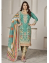 Sea Green Chinon Salwar Suit With Embroidered And Mirror Work