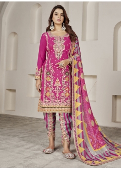 Pink Chinon Embroidered And Mirror Work Salwar Suit